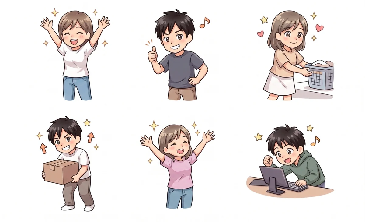 元気に日常生活を過ごす人たちのイラスト