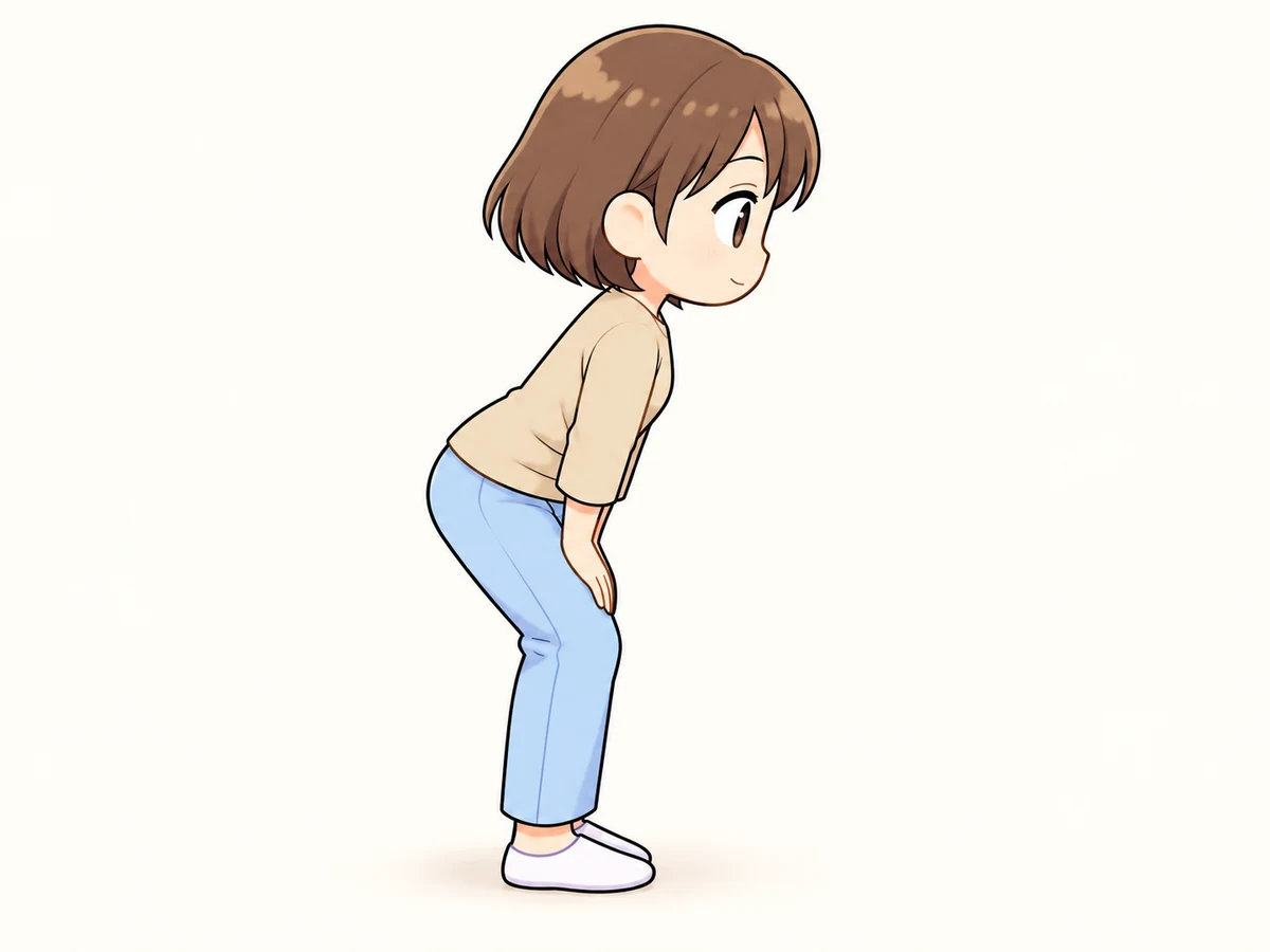膝を軽く曲げ、股関節から上体を少し傾ける女性